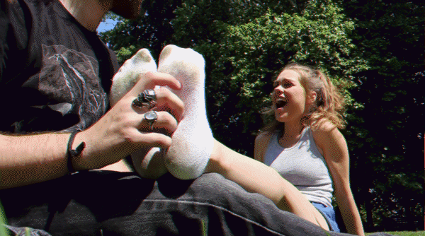 Chloe tickled in socks in the park - 2023/HD [Ticklish Humiliation, Wild]